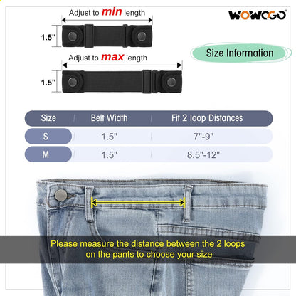 2 Pack No Buckle Belts for Men Women - Elastic Stretch Adjustable Invisible Side Belt Fits 1.5 Inch Loops