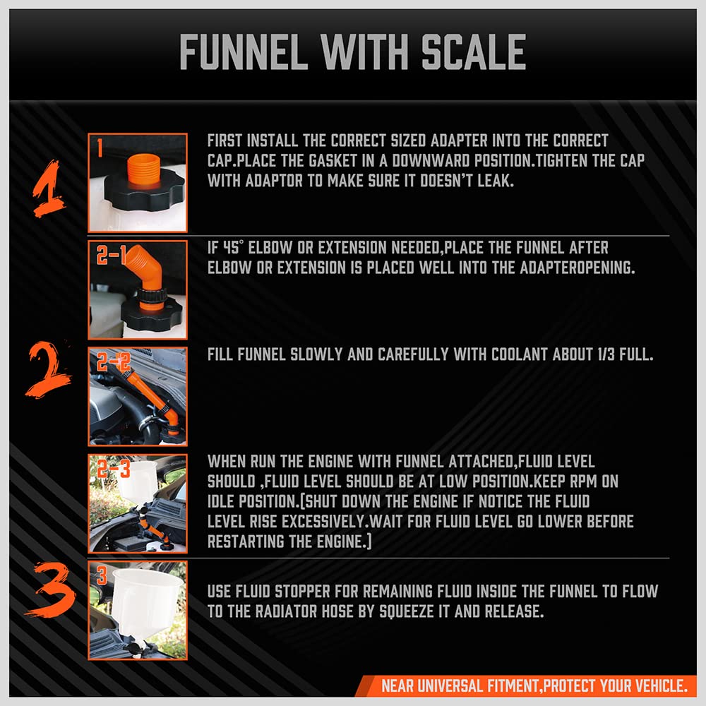 Ultimate No-Spill Coolant Funnel Kit – Universal Spill Proof Funnel with Adapters for Easy Bleeding