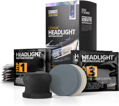 Ceramic Headlight Restoration Kit - Revive Your Headlights to Like-New Condition - No Power Tools Needed - 10 Wipe Kit with Lifetime Guarantee