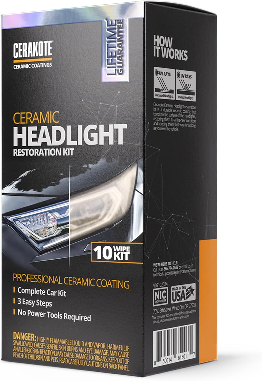 Ceramic Headlight Restoration Kit - Revive Your Headlights to Like-New Condition - No Power Tools Needed - 10 Wipe Kit with Lifetime Guarantee
