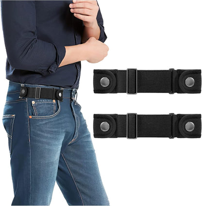 2 Pack No Buckle Belts for Men Women - Elastic Stretch Adjustable Invisible Side Belt Fits 1.5 Inch Loops